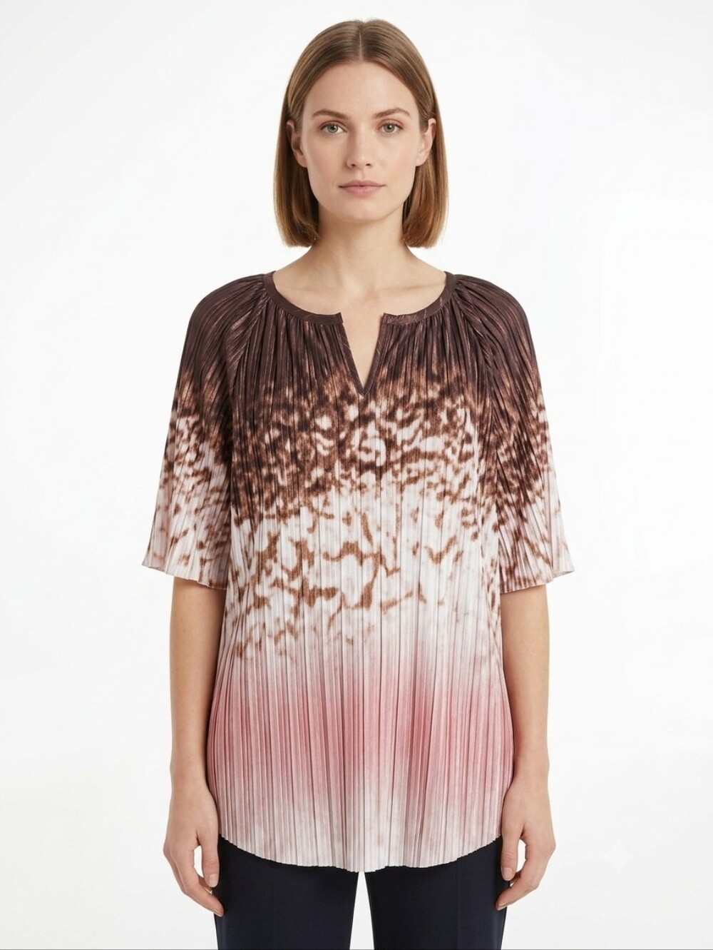 Est 1946 Top 18/20W Pink Brown Ombre Crinkle Stretch Pullover Short Sleeve